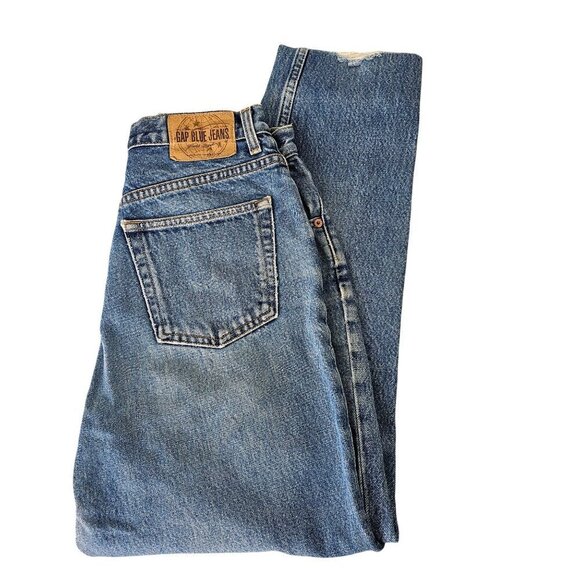 Gap Classic Straight Leg Cotton Jeans Women 10 High Rise Med Wash Distressed VTG - Picture 1 of 10